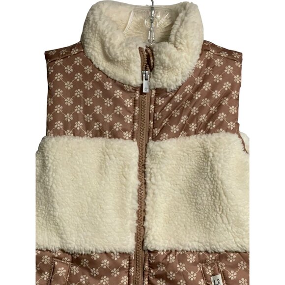 Lucky Brand Girls Floral Quilted Sherpa Vest Size 6 Warm Brown Cream Colorway - Picture 3 of 7